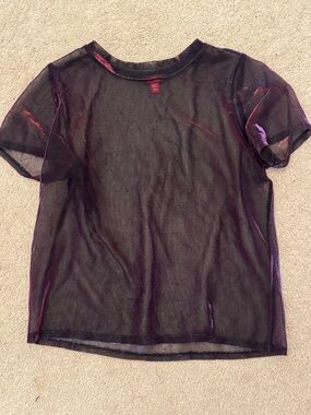 Guess Black Sheer Mesh Top with Purple Sheen